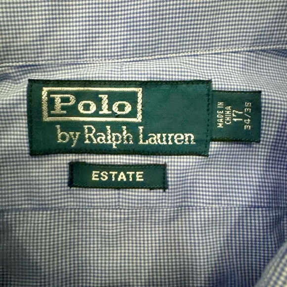 Polo Ralph Lauren Estate Men’s Blue Micro Check Dress Shirt 17 34/35 - Picture 3 of 5